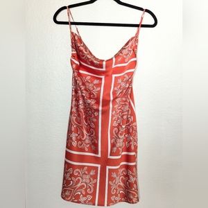 Orange Print Silk Slip Dress